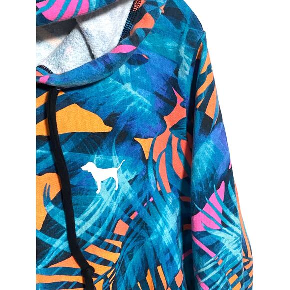 Pink Victorias Secret Spellout Zip Hoodie Jacket XS Tropical Palms Neon Dog Logo - Picture 4 of 7